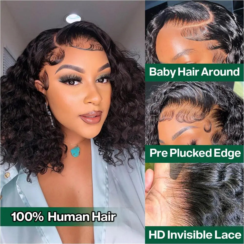 Deep Wave Bob HD Lace Wig Natural Black 13x4 & 4x4