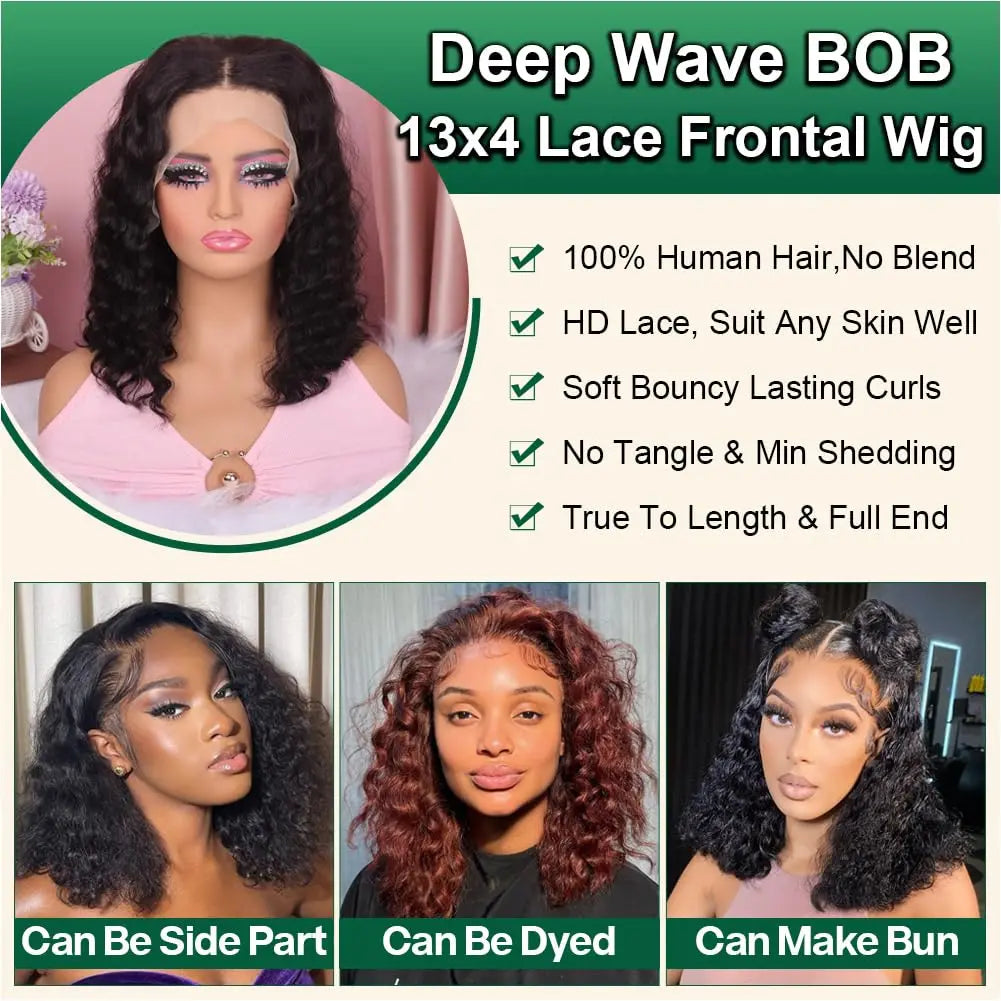 Deep Wave Bob HD Lace Wig Natural Black 13x4 & 4x4