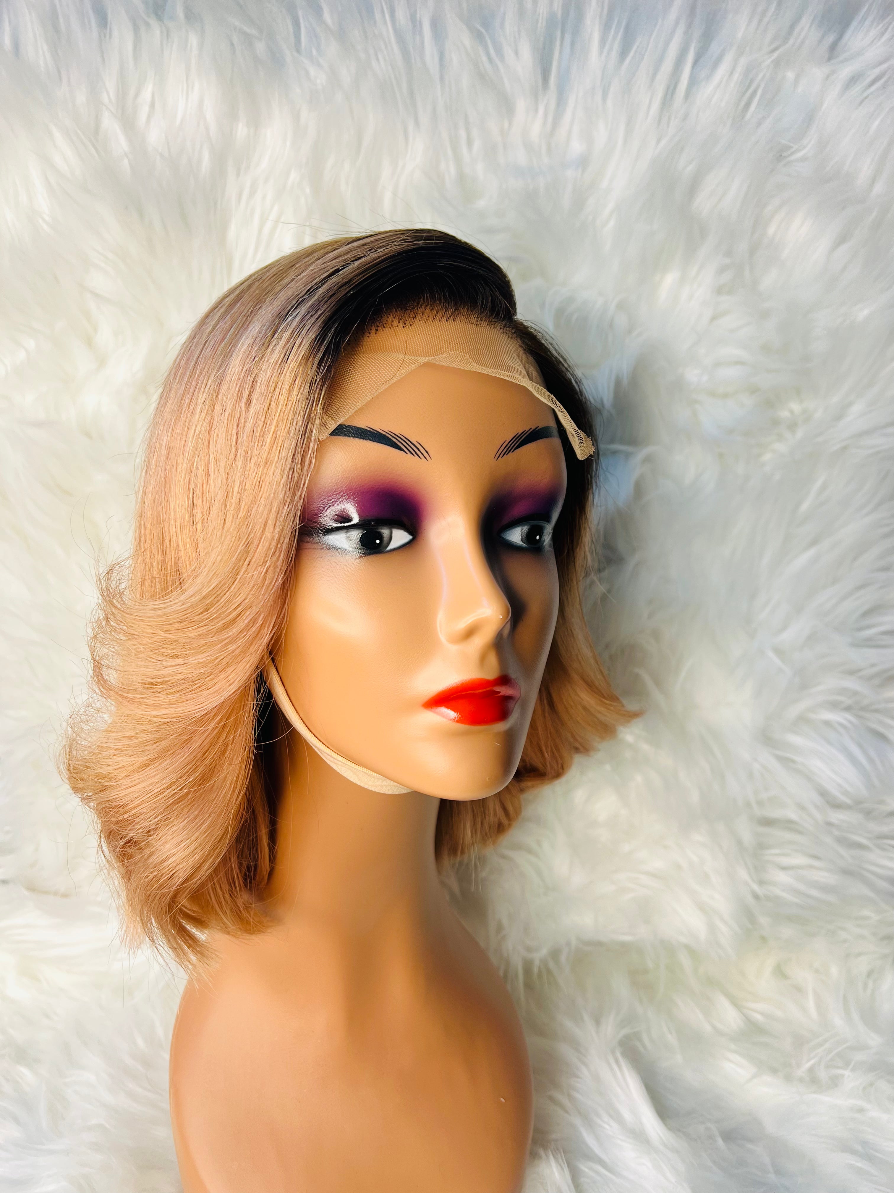 14" 5*5 Bounce Bob Wig Black/Ash Blonde