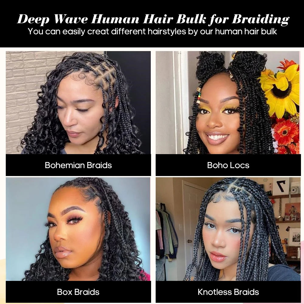 Deep Wave Braiding Hair Boho Style, Human Hair 2 Bundle