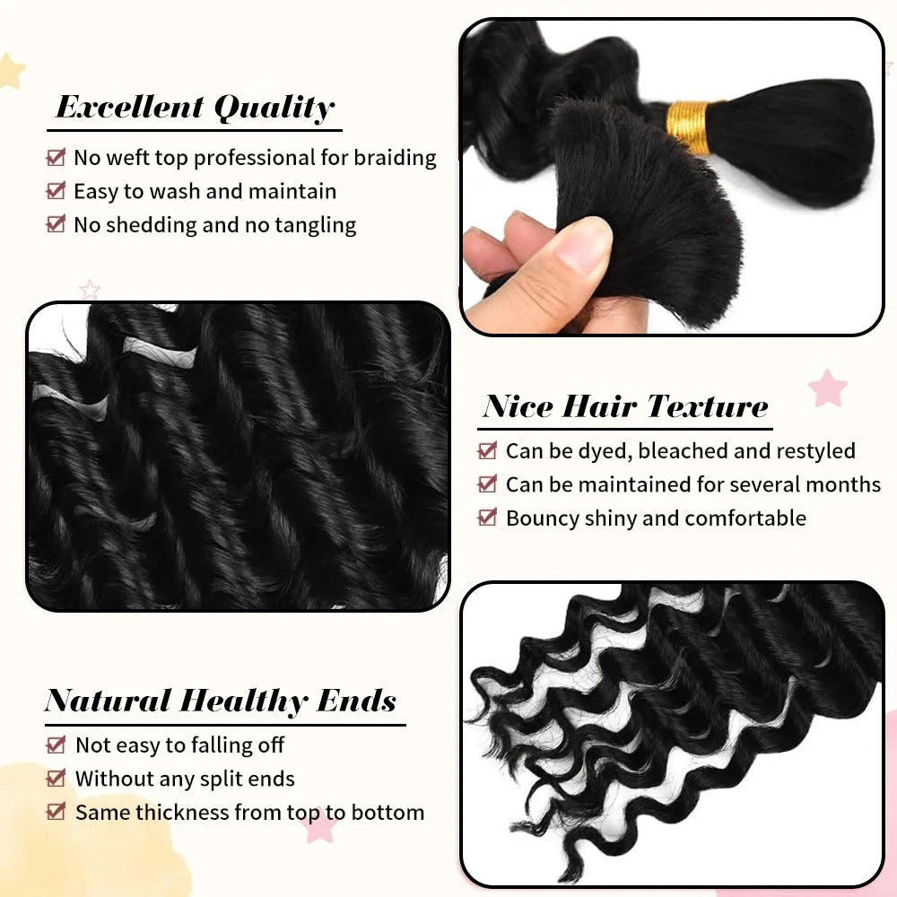 Deep Wave Braiding Hair Boho Style, Human Hair 2 Bundle