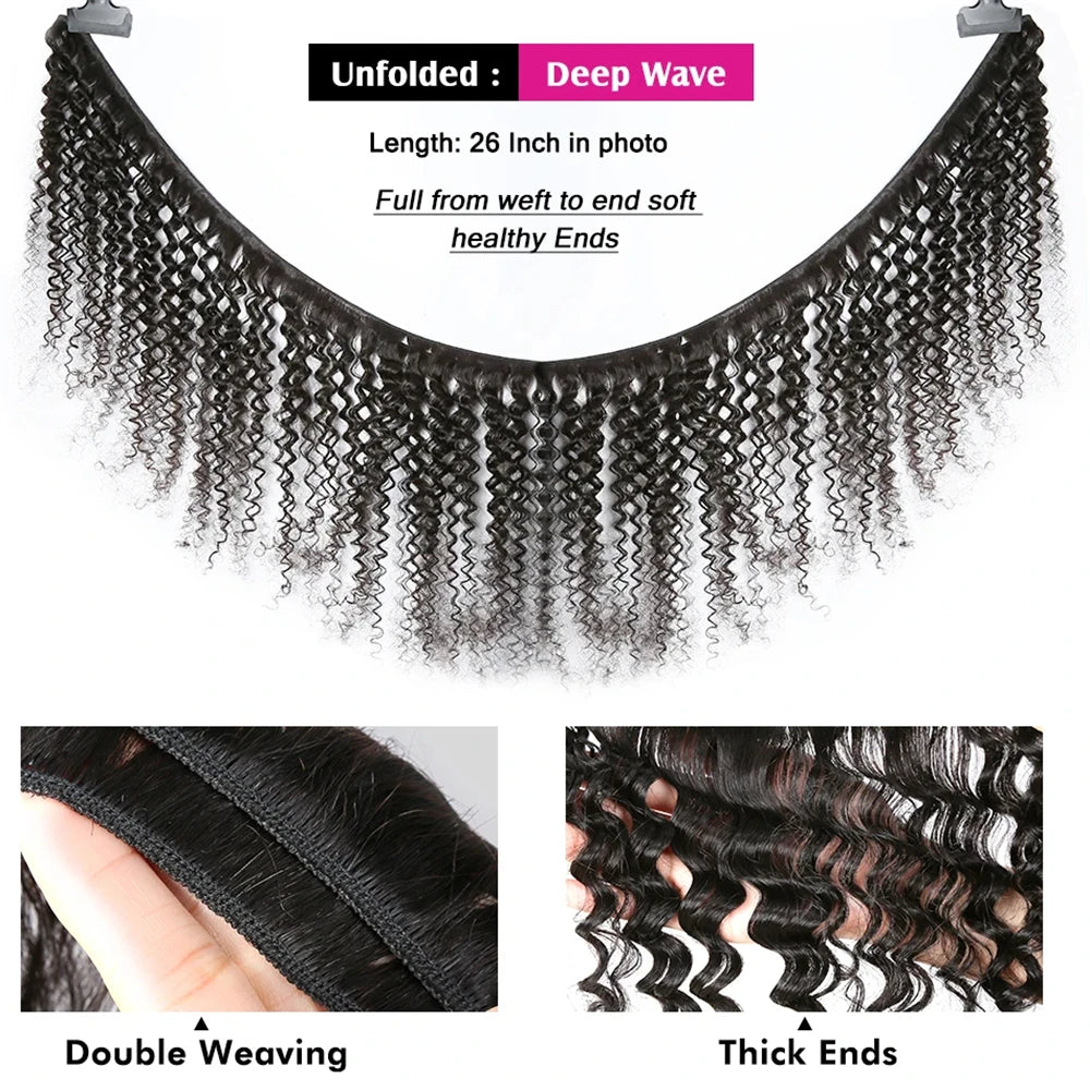 Deep Wave 3 Bundle With Closure 100% Human Hair