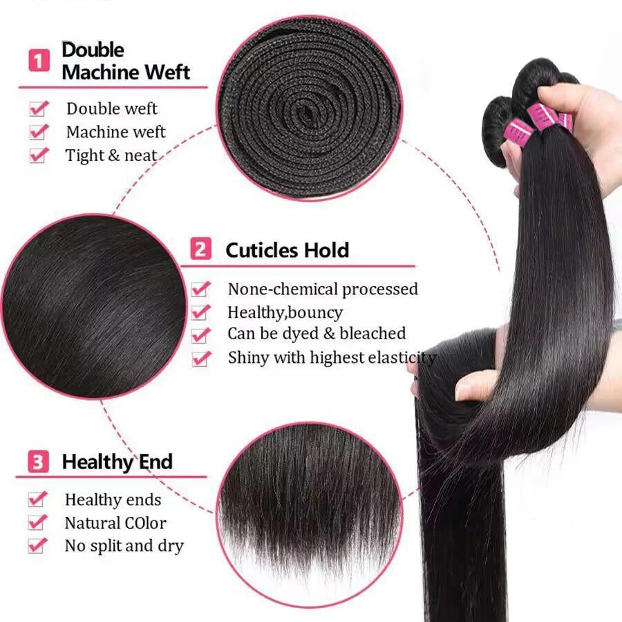 Brazilian Straight Human Hair Bundles – 10A Remy Double Drawn
